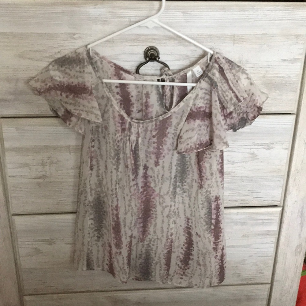 Blouse - cream & mauve multi